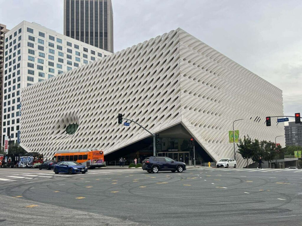 Modern honeycomb facade of The Broad Museum in Downtown Los Angeles