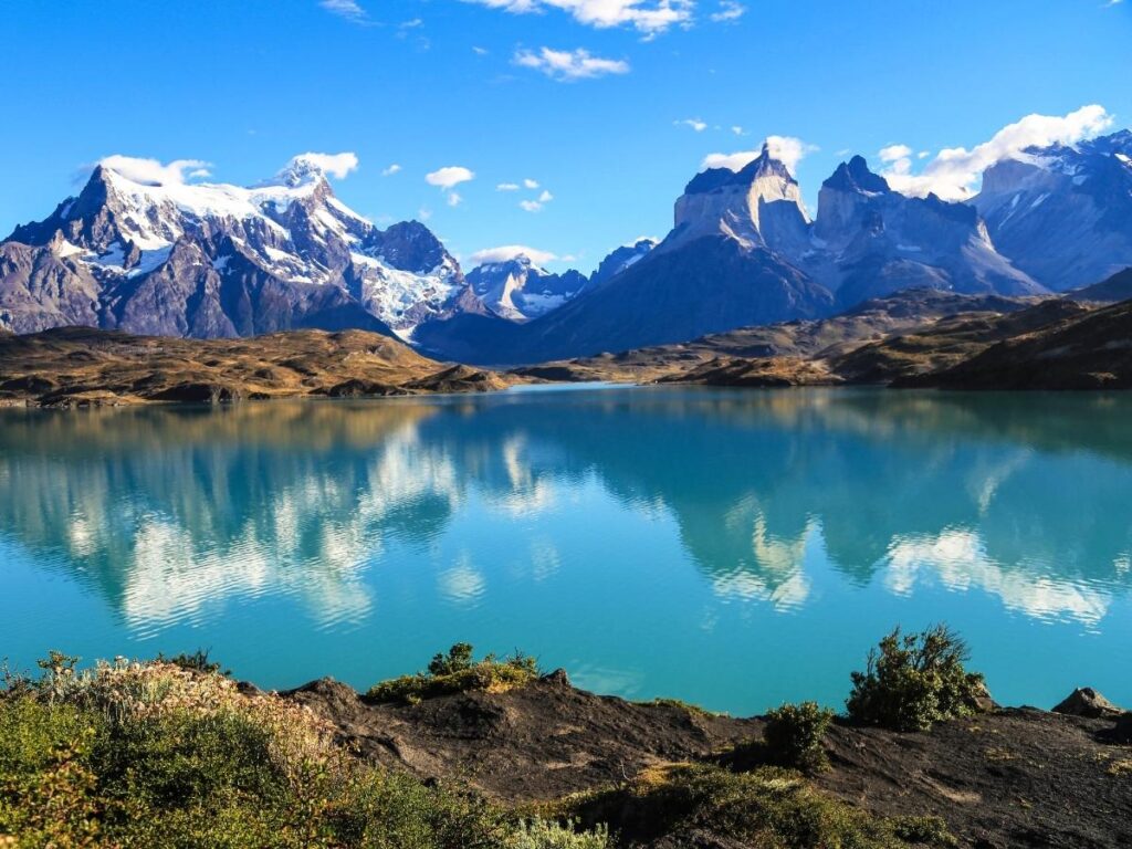Dramatic granite towers of Torres del Paine National Park Chilean Patagonia