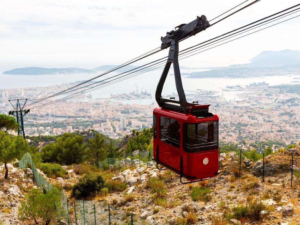 Panoramic view of Toulon harbor and Mediterranean Sea from Mount Faron in Southern France
