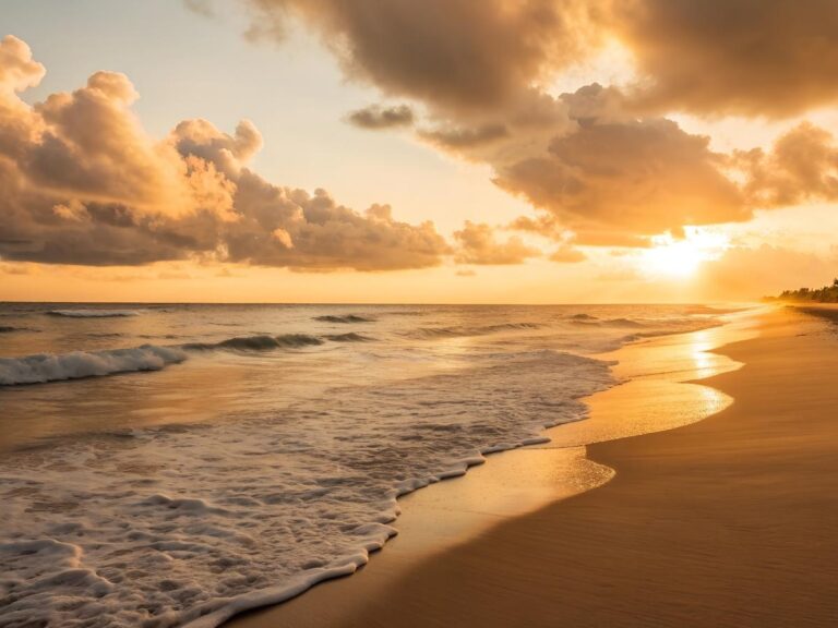 Woman photographing coastal sunset during golden hour with camera on tripod