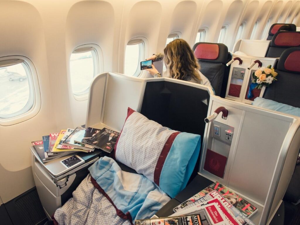 Air France La Première first class cabin on Boeing 777-300ER with four-seat layout and flat bed