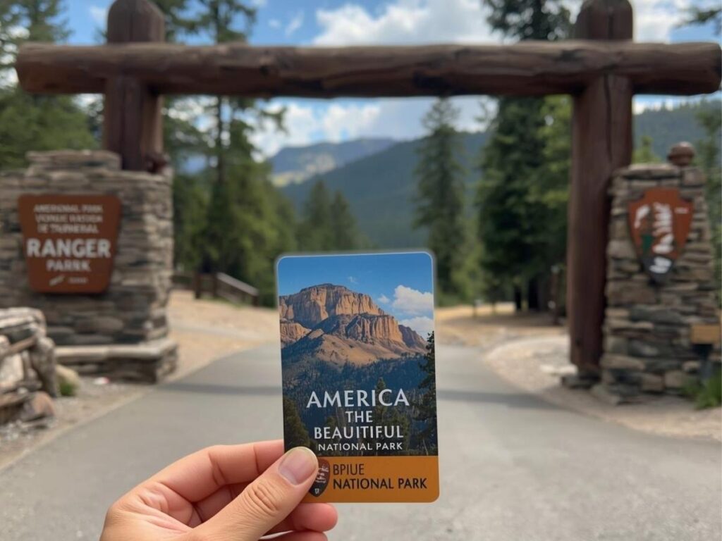 America the Beautiful annual national park pass held up at a park entrance