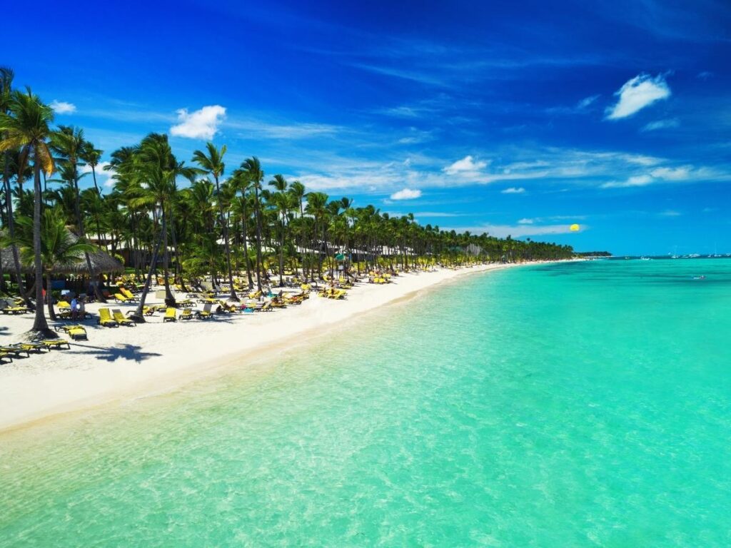  Pristine white sand beach with clear water in Punta Cana Dominican Republic