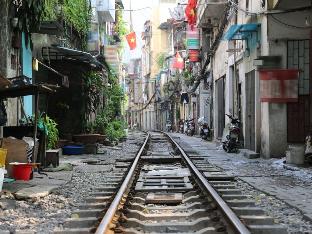 Street scene in city with safety precautions for travelers