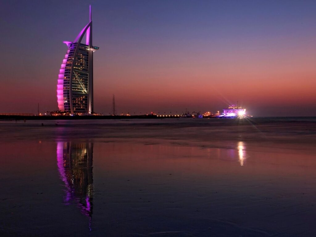 Burj Al Arab illuminated at night representing Dubai luxury travel experience