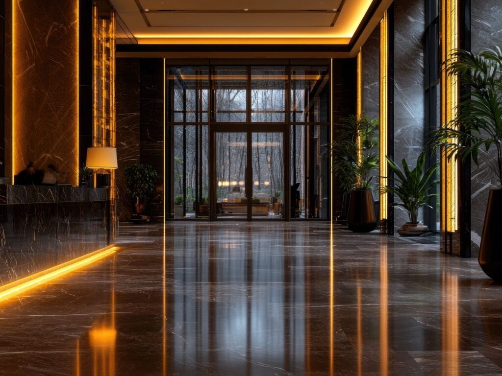 Luxury hotel lobby in Dubai where unmarried couples can stay together