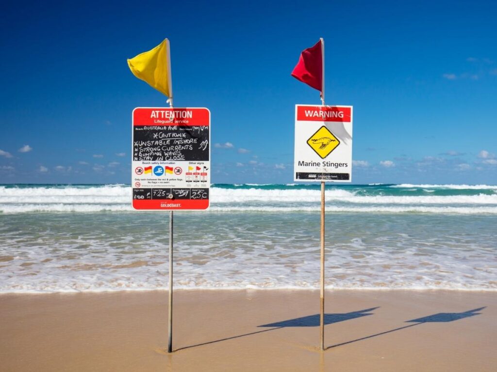 Beach entrance signs showing sandcastle and digging restrictions in Europe
