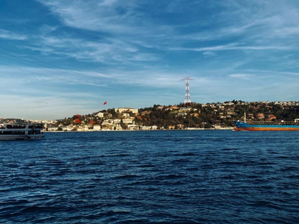 Scenic view of Istanbul Turkey with the Bosphorus strait and historic skyline on a clear day