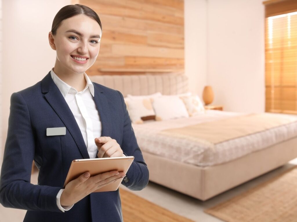 Hotel concierge providing personalized service to guest at luxury property