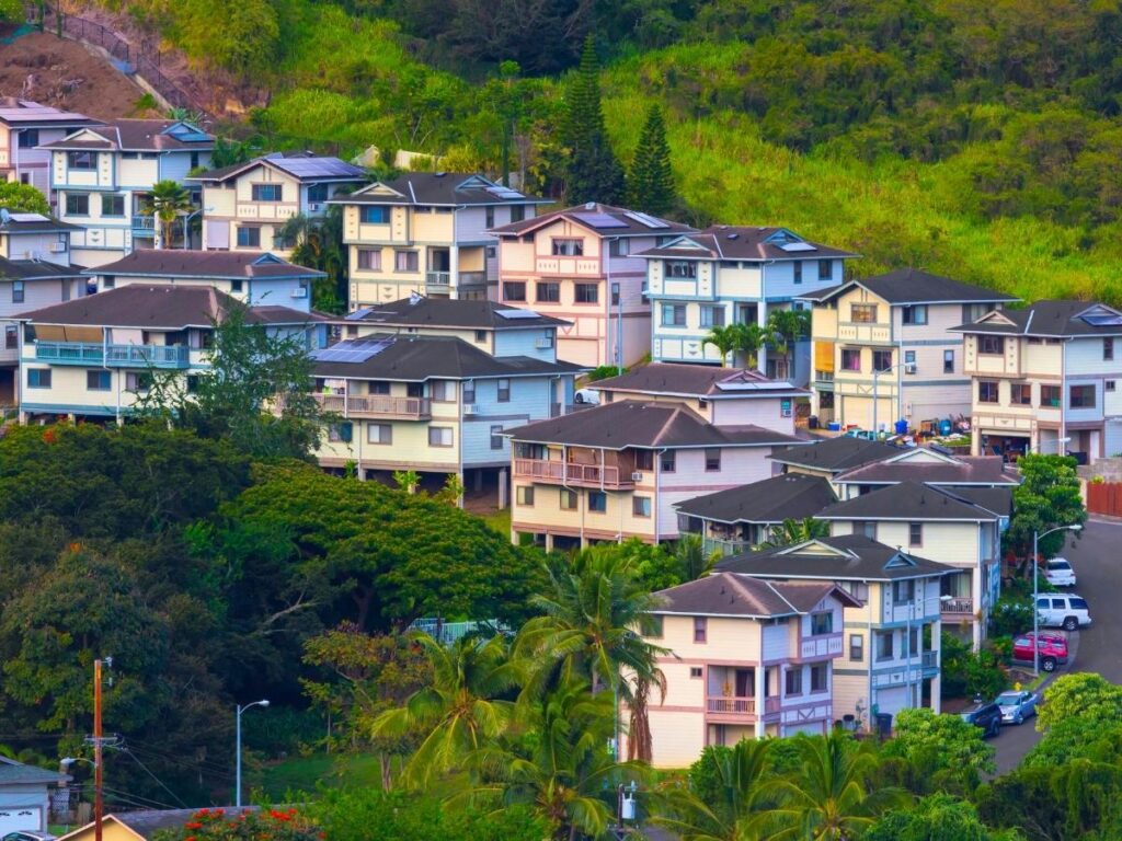 Authentic local neighborhood in Oahu with small shops and residential streets