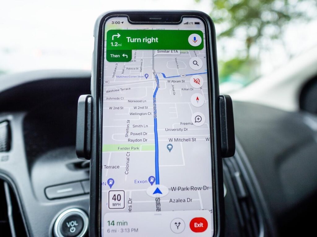 Smartphone screen showing offline Google Maps navigation open during travel