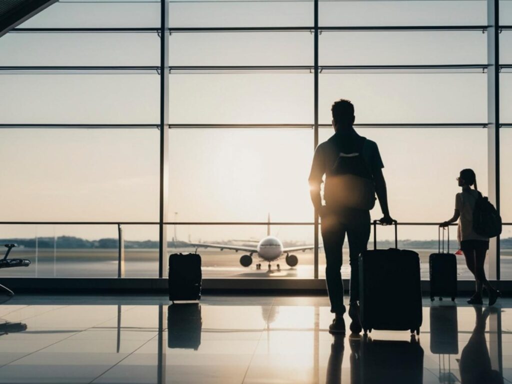Happy traveler arriving at destination after successful anxiety-free flight