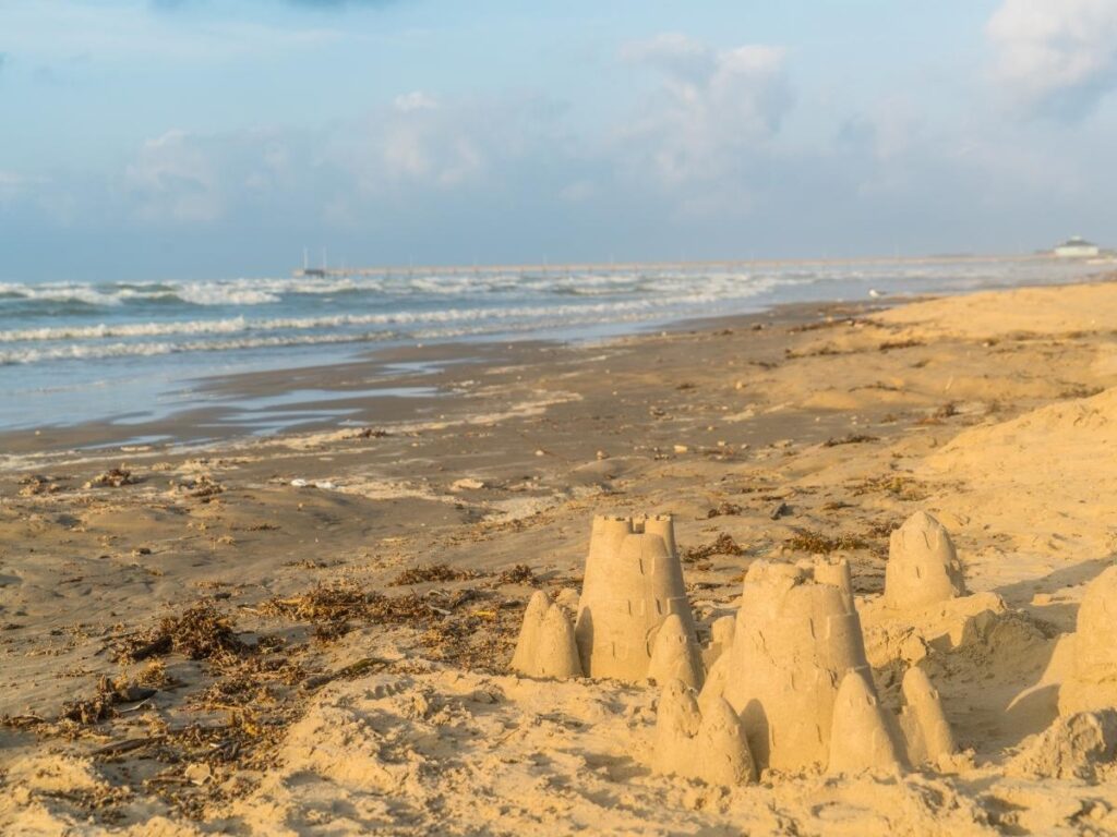 Undeveloped barrier island coastline with white sand beach at Padre Island National Seashore, Texas