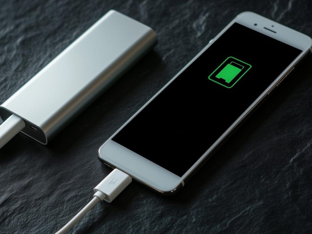 Anker portable charger charging smartphone at airport