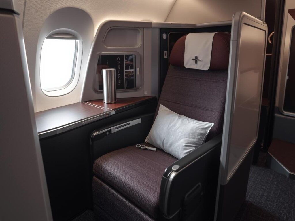 Qatar Airways Qsuite business class seat with sliding private door on Airbus A350