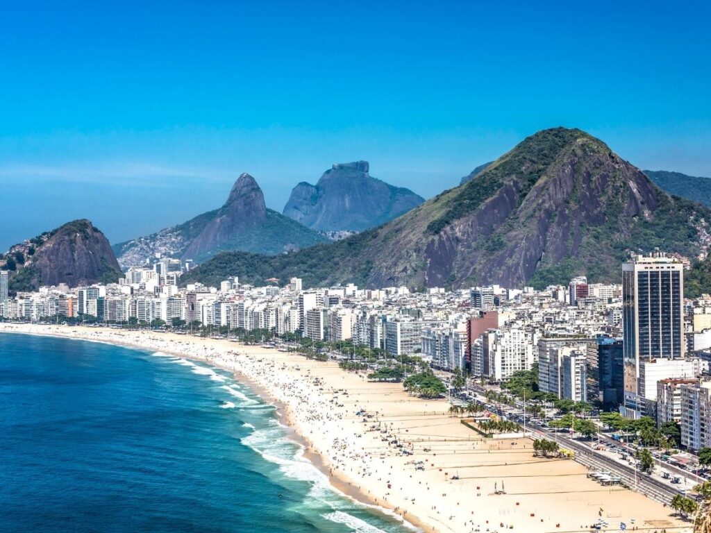Copacabana Beach in Rio de Janeiro at sunset