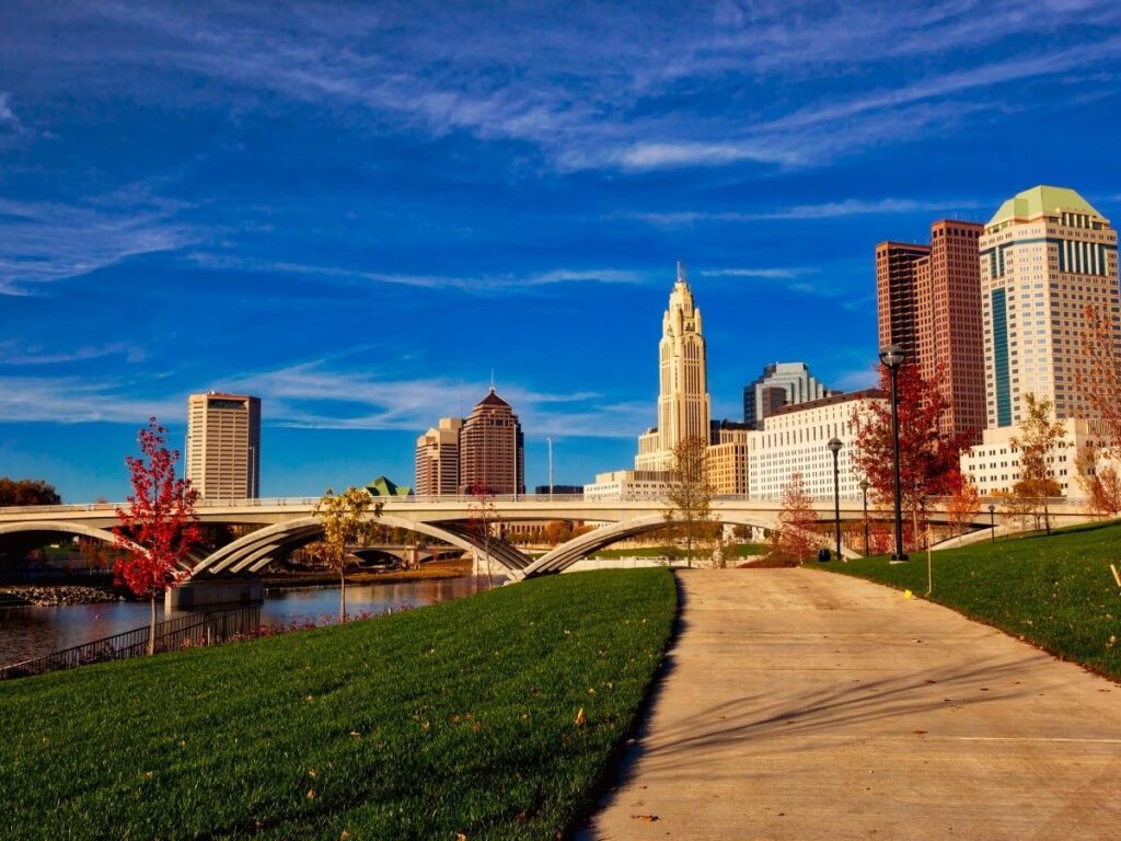 Scioto Mile waterfront and green spaces in downtown Columbus Ohio


