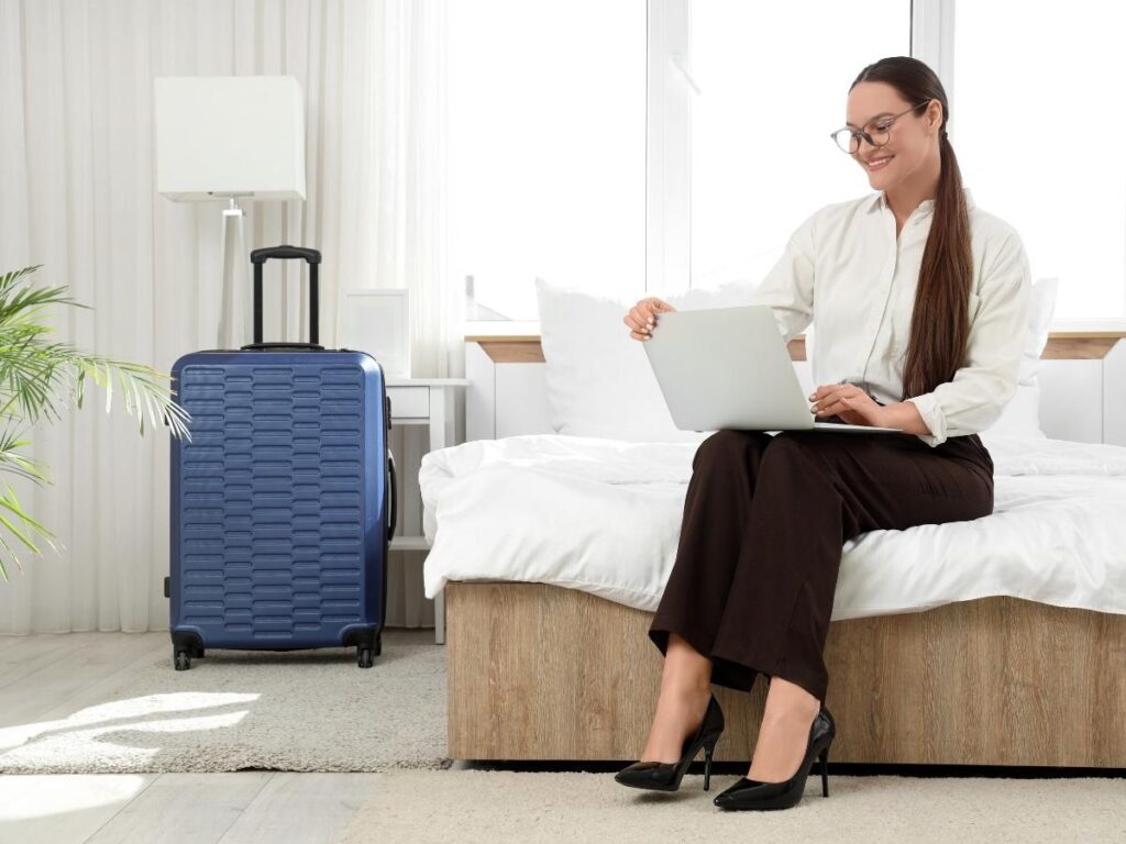  Traveler enjoying smooth hotel check-in with no hidden fees or complicated instructions
