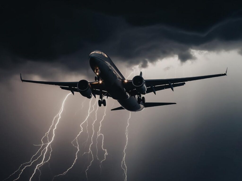 Airplane flying through clouds illustrating normal turbulence during flight