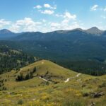 Scenic view of a US national park landscape with mountains and open trails
