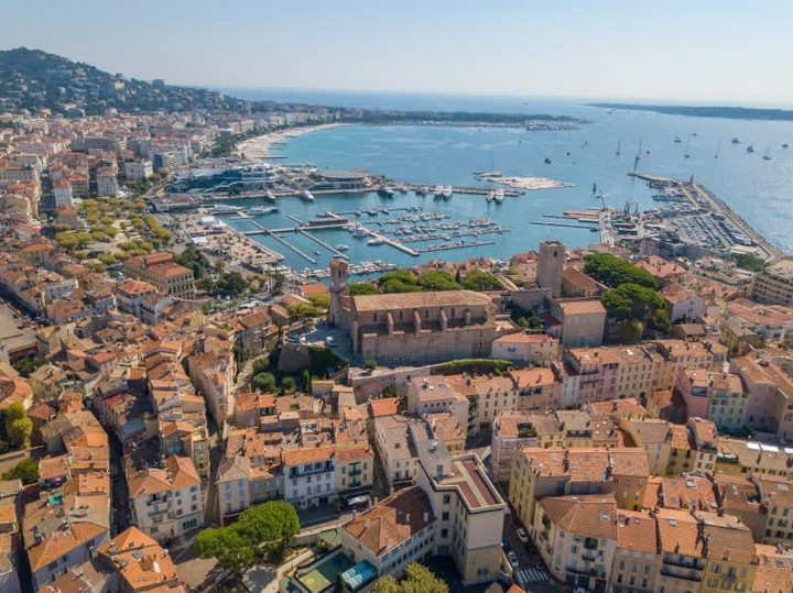View of La Croisette and coastline in Cannes, France
