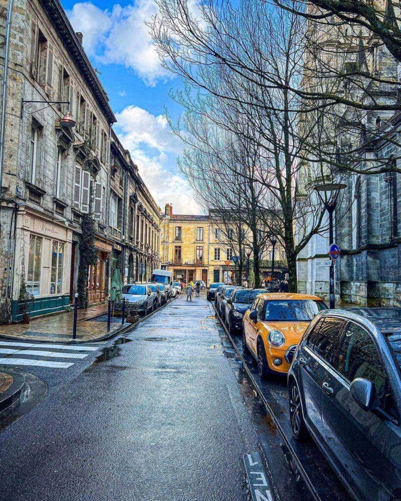 Quiet street in Chartrons neighborhood Bordeaux with cafes