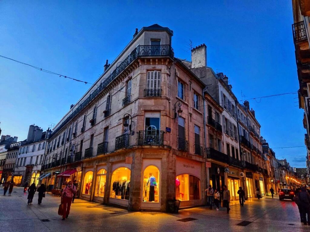 Evening in Dijon with warm light and peaceful street atmosphere