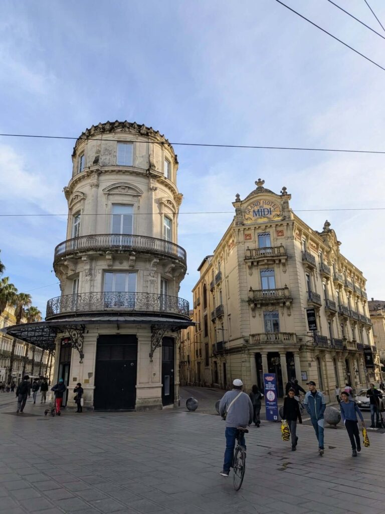 Walking through narrow streets in Montpellier old town Écusson