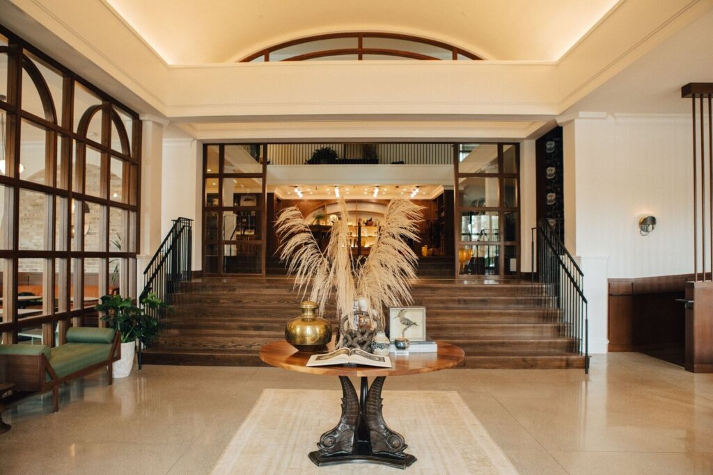 Emeline Charleston boutique hotel interior with historic brick design