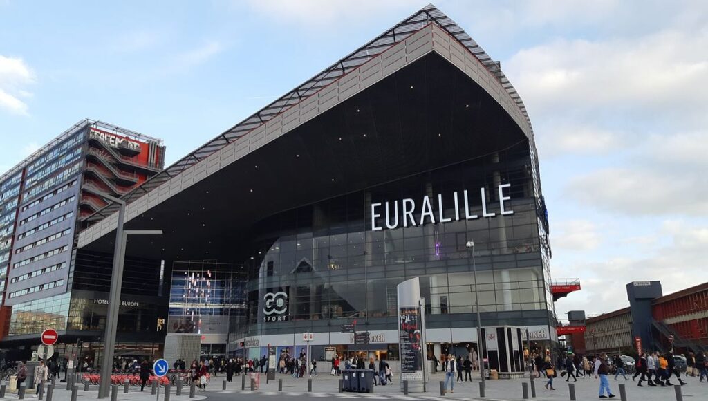 Modern buildings and shopping area in Euralille Lille France