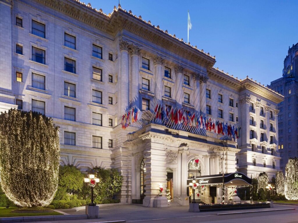 Fairmont San Francisco historic hotel on Nob Hill with panoramic skyline views
