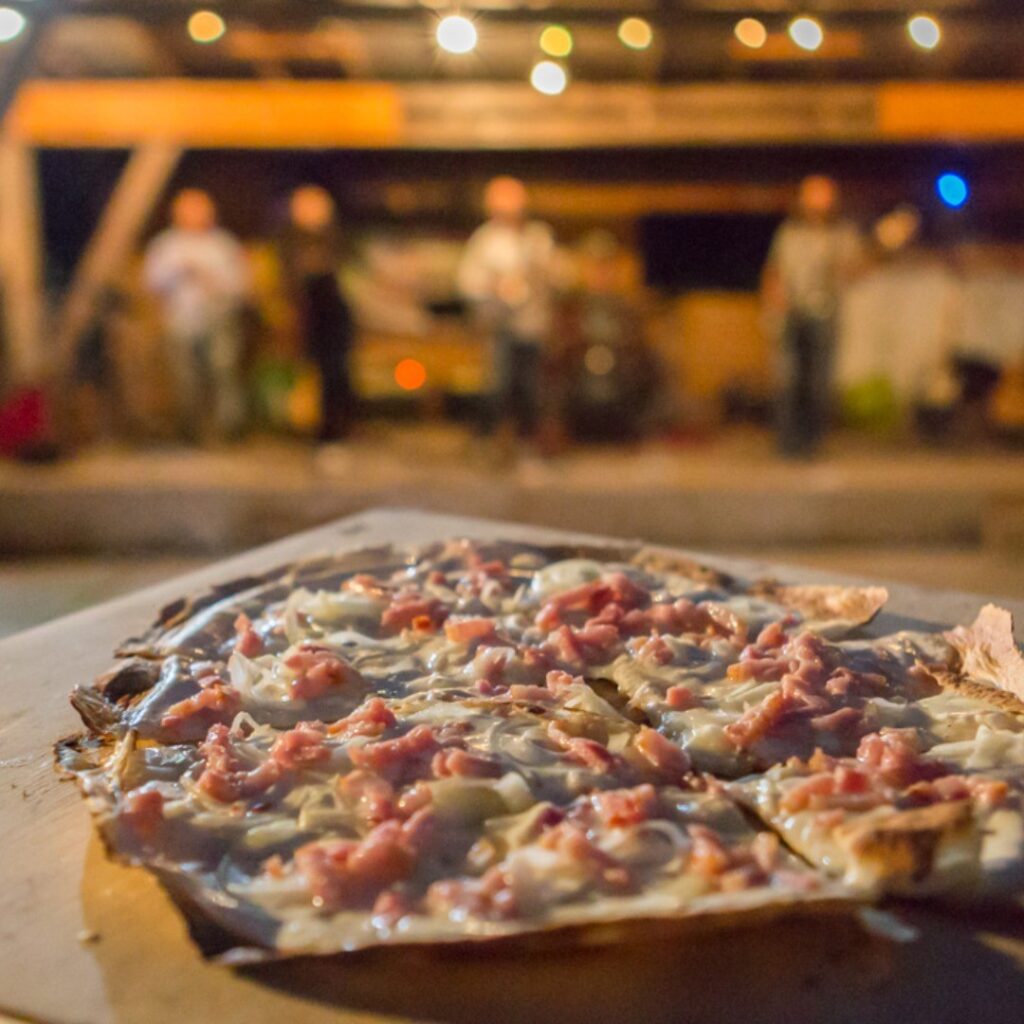 Traditional flammekueche flatbread from Alsace