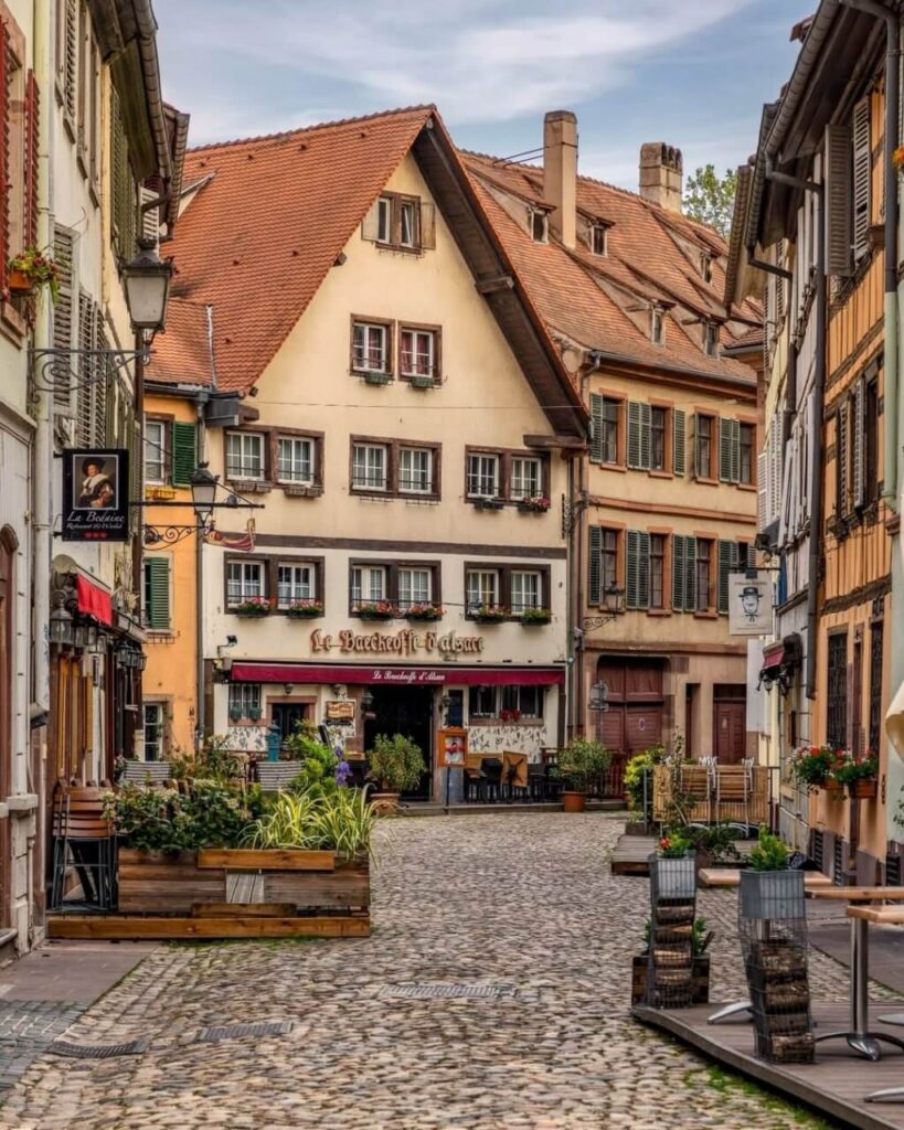 Walking streets and cafes in Strasbourg historic center