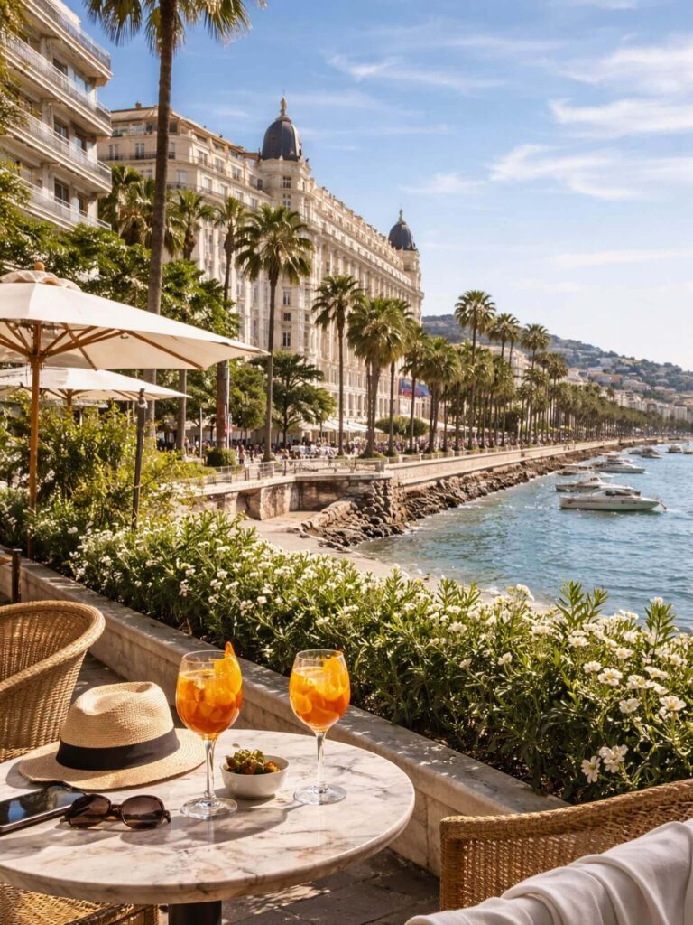 People walking along La Croisette promenade in Cannes
