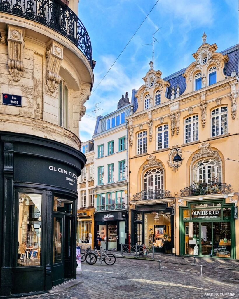 Evening atmosphere in Lille Old Town with cafés and lights
