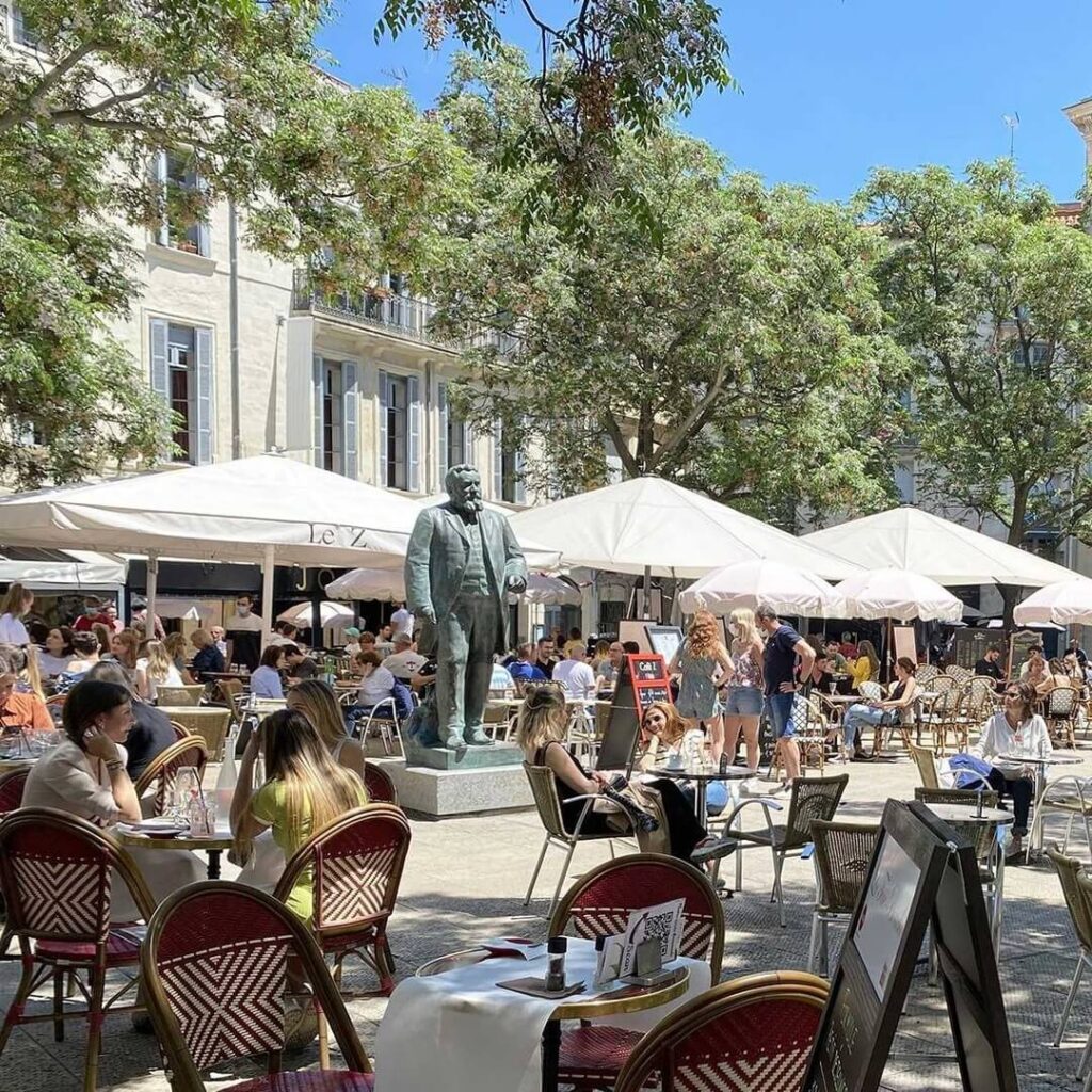 Outdoor café in Montpellier with coffee and light meal