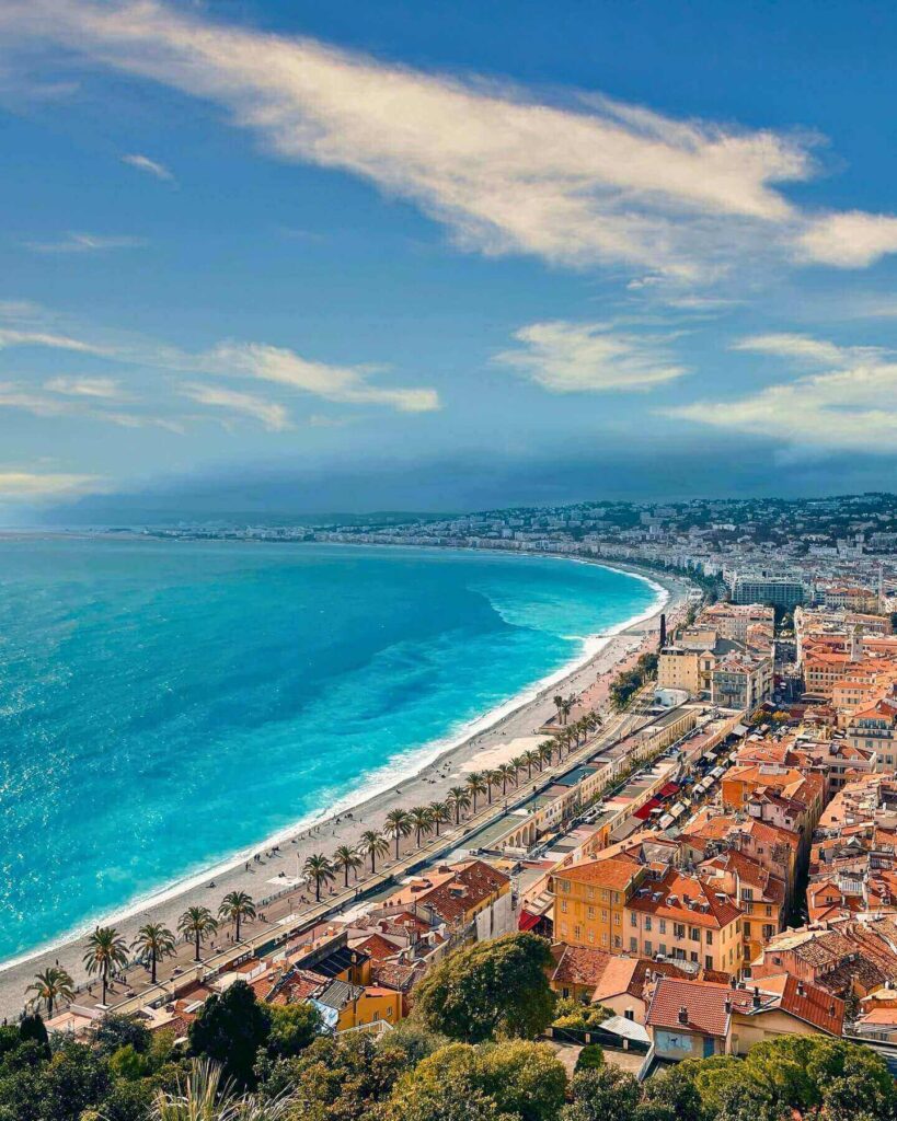Morning view of the Promenade des Anglais with soft light over the sea