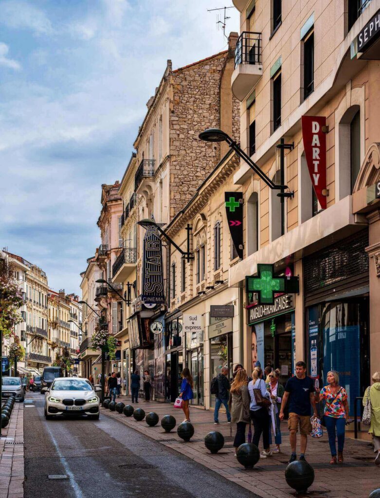 Shops and boutiques along Rue d’Antibes in Cannes