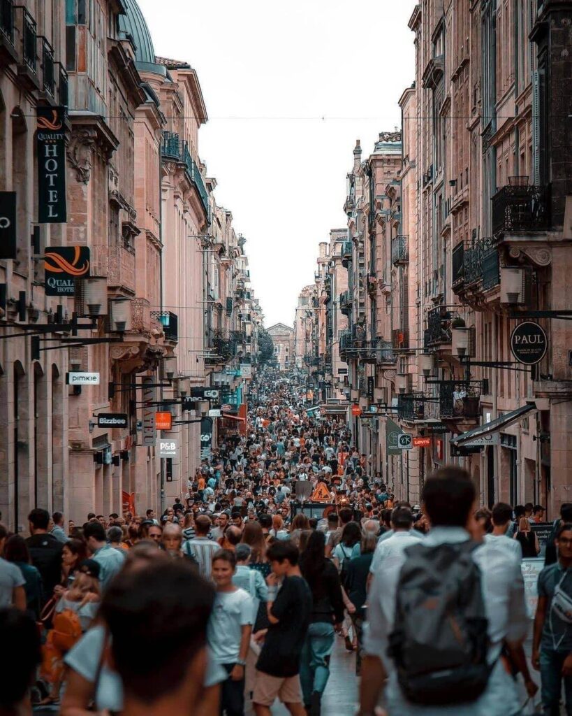 Busy Rue Sainte Catherine shopping street in Bordeaux