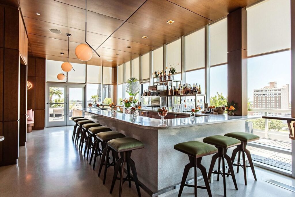 The Dewberry Charleston luxury hotel overlooking Marion Square with mid-century design