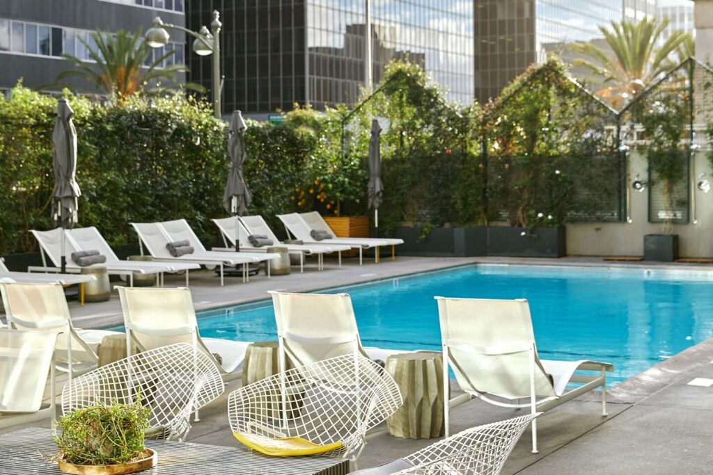 The LINE Hotel Los Angeles exterior in Koreatown with modern high-rise design
