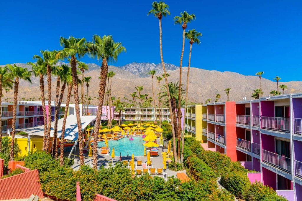The Saguaro Palm Springs colorful boutique hotel with pool and social atmosphere