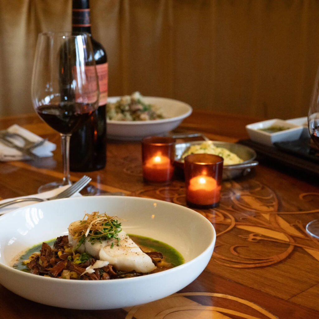 Simple French dinner with wine and local dish at a bistro in Toulouse