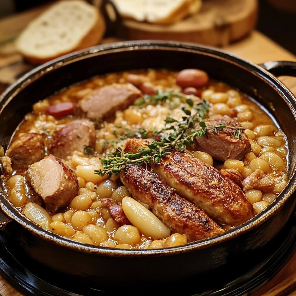 Traditional cassoulet dish and café breakfast scene in Toulouse