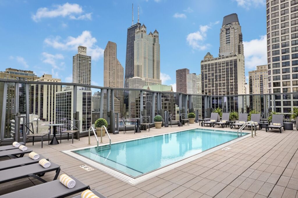 Viceroy Chicago rooftop pool with skyline views
