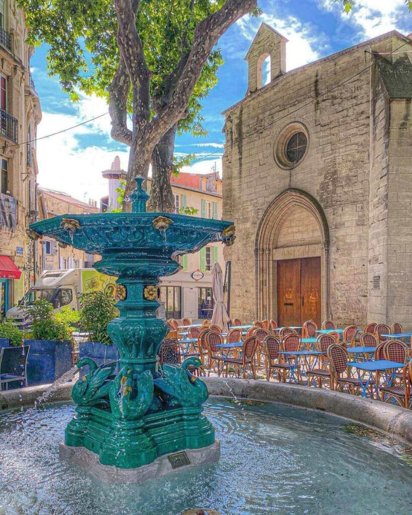 Historic fountain in Aix-en-Provence Old Town streets