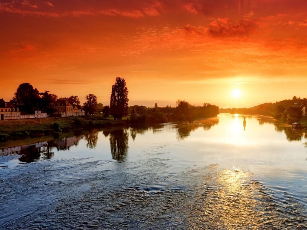 Sunset over Amboise with warm light and calm atmosphere