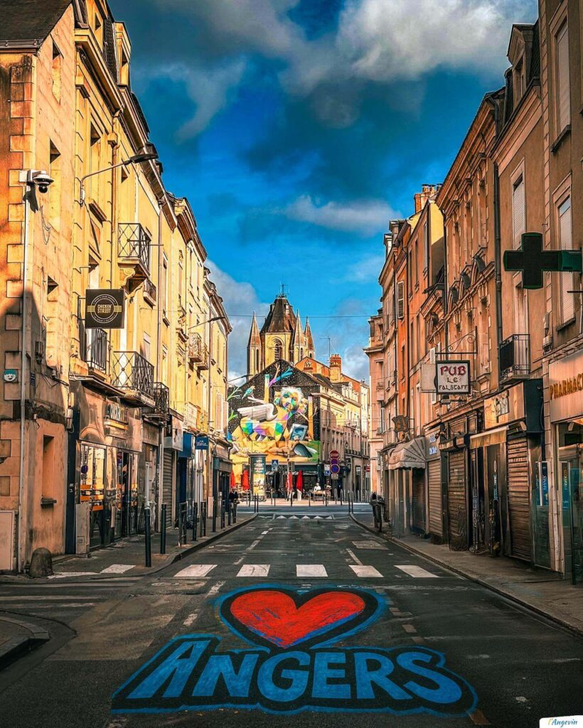 Narrow streets in Angers old town with timber framed houses