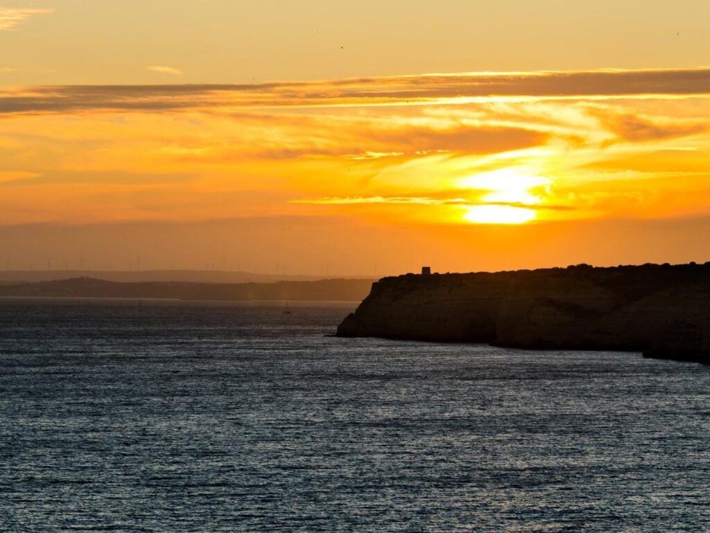 Sunset over the Mediterranean coastline in Antibes
