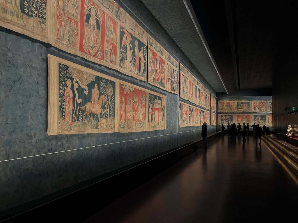 Apocalypse Tapestry displayed in gallery inside Angers castle